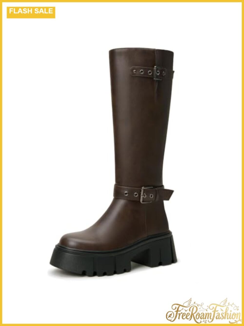 Platform Knee High Boots Chunky Heel Faux Leather Tall Boots